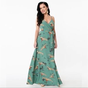 NWT Unique Vintage Caddie Crane Wrap Maxi Dress